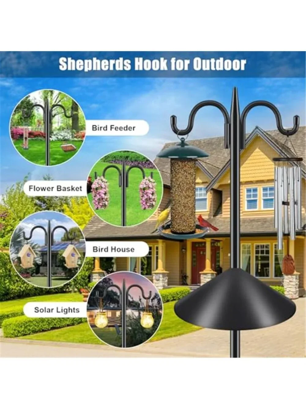 Squirrel Proof Bird Feeder Pole, 92 Inch Double Shepherds Hook with 19  Inch